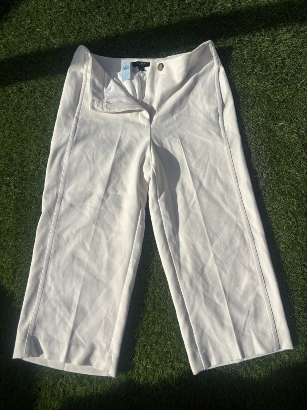 Ann Taylor Petite The Wide Leg Crop Pants Ivory High Rise 12P NWT